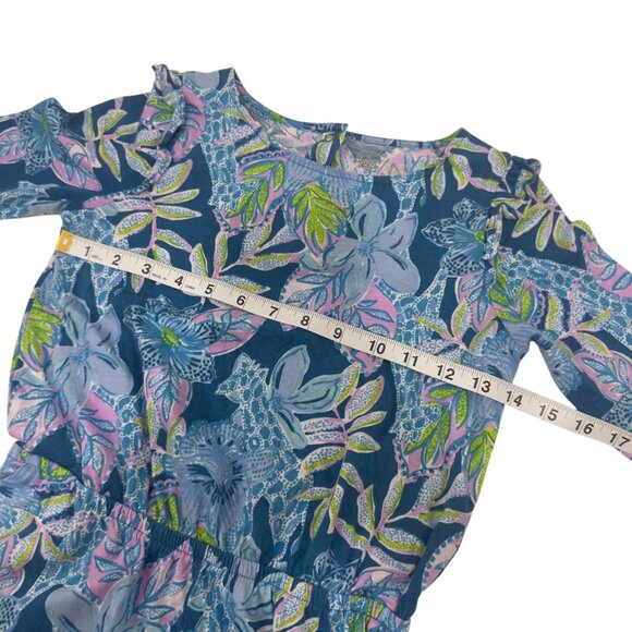 Lilly Pulitzer Girl Floral Romper Size L(8-10) Blue Green Pink 100% Cotton - Picture 5 of 9